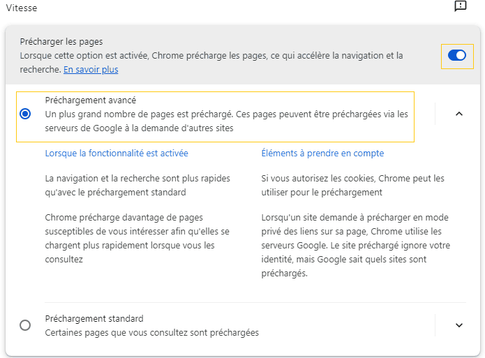 Précharger pages web