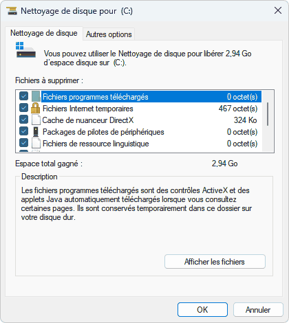 Nettoyage disque Windows 11