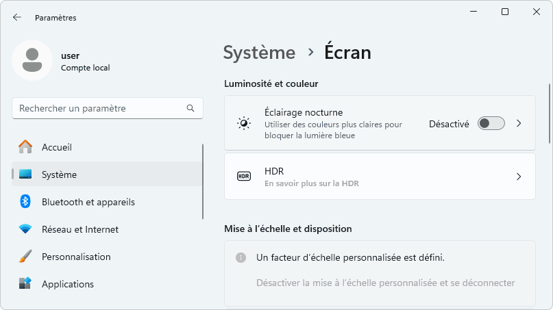 Windows 11 système éclairage nocturne