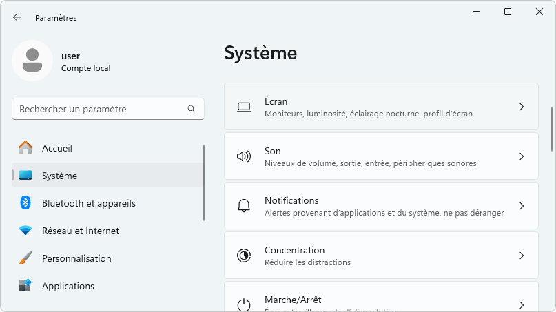 Windows 11 paramètres système et affichage